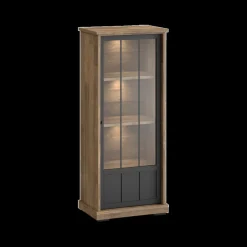 Ygo Barkast TOLUCA Old teak/Zwart Rechts B77| Vitrinekasten