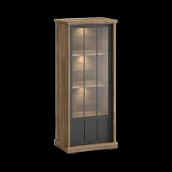 Ygo Barkast TOLUCA Old teak/Zwart Links B77| Vitrinekasten