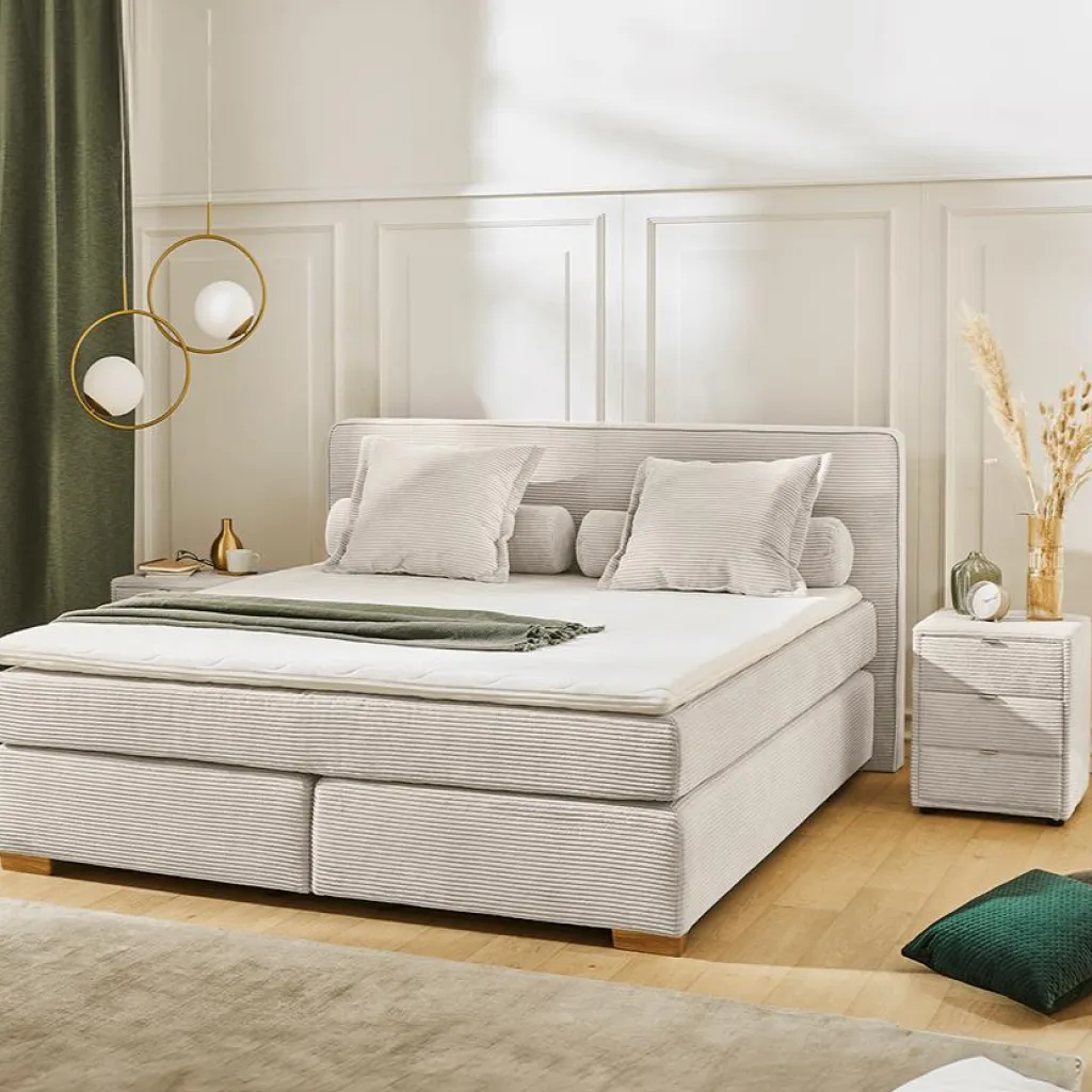 Ygo Boxspring TILBURG Ribfluweel 426/07 Beige 180x200| Boxsprings