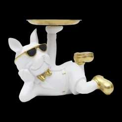 Ygo Bulldog BULL Plateau Liggend Wit/Goud| Woondecoratie
