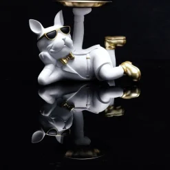 Ygo Bulldog BULL Plateau Liggend Wit/Goud| Woondecoratie
