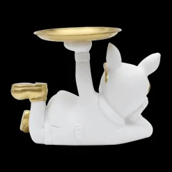 Ygo Bulldog BULL Plateau Liggend Wit/Goud| Woondecoratie