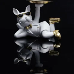 Ygo Bulldog BULL Plateau Liggend Wit/Goud| Woondecoratie