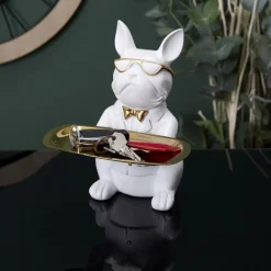 Ygo Bulldog BULL Plateau Wit/Goud| Woondecoratie