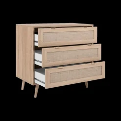 Ygo Commode EIVISSA 3L Sonoma Eik/Riet| Ladekasten & Commodes
