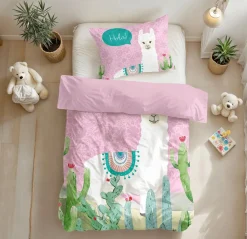 Ygo Dekbedovertrek HOLA LAMA 140 Roze| Slaapkamer|Kinderdekbedovertrekken