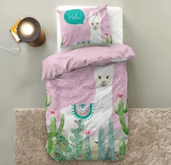 Ygo Dekbedovertrek HOLA LAMA 140 Roze| Slaapkamer|Kinderdekbedovertrekken