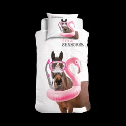 Ygo Dekbedovertrek I'M SEAHORSE 140 Wit| Slaapkamer|Kinderdekbedovertrekken