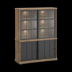 Ygo Dressoir met Opzetkast TOLUCA Old Teak/Zwart B159| Vitrinekasten