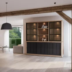Ygo Dressoir met Opzetkast TOLUCA Old Teak/Zwart B233| Vitrinekasten