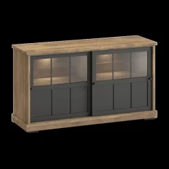 Ygo Dressoir TOLUCA Old teak/Zwart met Glas B159| Dressoirs