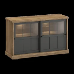 Ygo Dressoir TOLUCA Old teak/Zwart met Glas B144| Dressoirs