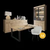 Ygo Eetkamer CASTELLO: Dressoir + Vitrinekast + Eettafel 210x98 + 4x Stoelen BARKER Natural| Woon- En Eetkamers