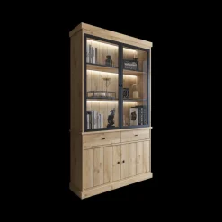 Ygo Eetkamer CASTELLO: Dressoir + Vitrinekast + Eettafel 180x98 + 4x Stoelen TOMASO Micro Cognac| Woon- En Eetkamers