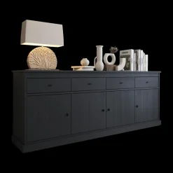 Ygo Eetkamer CASTELLO: Dressoir + Vitrinekast + Eettafel 210 + 4x Stoelen ALBA Plume| Woon- En Eetkamers