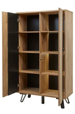Ygo Eetkamer CREW: Dressoir + Glaskast + Tafel 200x100 + 4 stoelen LORRY Zwart| Woon- En Eetkamers