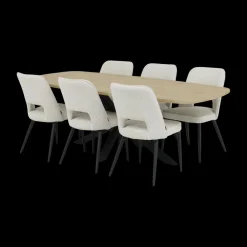 Ygo Eetkamer JAKARTA: Dressoir + Barkast smal + Tafel 225x100 + 4x stoelen ALICIA Touch Pearl| Woon- En Eetkamers