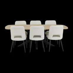 Ygo Eetkamer JAKARTA: Dressoir + Barkast smal + Tafel 225x100 + 4x stoelen ALICIA Touch Pearl| Woon- En Eetkamers