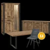 Ygo Eetkamer MADAGASCAR: Dressoir + Glaskast + Tafel 200x100 + 4 stoelen LORRY Zwart| Woon- En Eetkamers