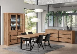 Ygo Eetkamer SANS: Dressoir + Glaskast + Tafel 200x100 + 4 stoelen WILSON| Woon- En Eetkamers