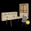 Ygo Eetkamer TEODOR: Dressoir + Vitrinekast + Eettafel ABBEY 230x100 + 4x stoelen INDIGO Mouse Grey| Woon- En Eetkamers