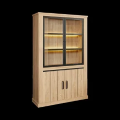Ygo Eetkamer TEODOR: Dressoir + Vitrinekast + Eettafel ABBEY 230x100 + 4x stoelen INDIGO Mouse Grey| Woon- En Eetkamers
