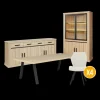 Ygo Eetkamer TEODOR: Dressoir + Vitrinekast + Eettafel ABBEY 230x100 + 4x stoelen ALECIO Pearl| Woon- En Eetkamers