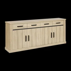 Ygo Eetkamer TEODOR: Dressoir + Vitrinekast + Eettafel ABBEY 230x100 + 4x stoelen ALECIO Pearl| Woon- En Eetkamers