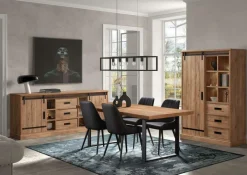 Ygo Eetkamer VERDUN: Dressoir + Combikast + Tafel 200x100 + 4 stoelen LISSONI PU Zwart| Woon- En Eetkamers