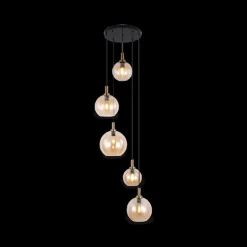 Ygo Hanglamp OSIRA Rnd 5Del. Zwart/Glas Amber| Hanglampen