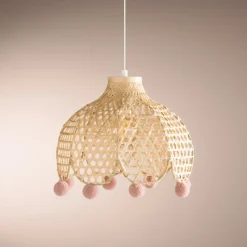 Ygo Hanglamp POMPON Bamboe Naturel/Roze| Decoratieve Accessoires|Kinderverlichting