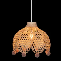 Ygo Hanglamp POMPON Bamboe Naturel/Roze| Decoratieve Accessoires|Kinderverlichting