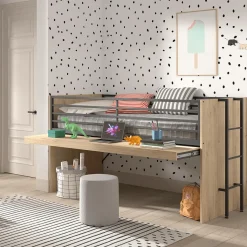 Ygo Hoogslaper DIEWKE Uitschuifbaar Bureau Eik 90x200| Slaapkamer|Bedden