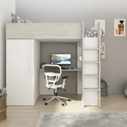 Ygo Hoogslaper incl. bureau/kleerkast LEVI White| Slaapkamer|Bedden