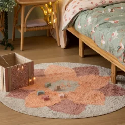 Ygo Kindertapijt FLEURI Rond Roze/beige| Slaapkamer|Accessoires