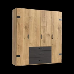 Ygo Kleerkast KICK Plankeneiche/Raw Steel B200| Draaideurkasten