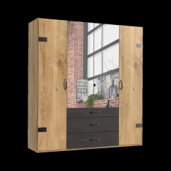 Ygo Kleerkast KICK Plankeneiche/Raw Steel B200| Draaideurkasten