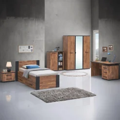 Ygo Kleerkast MATHIS Acacia/Black Concrete B164| Jeugdkamerkasten|Kleerkasten