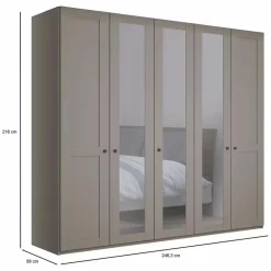 Ygo Kleerkast NAVAN B250 3xSpiegel Kiezelgrijs| Draaideurkasten