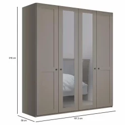 Ygo Kleerkast NAVAN B200 2xSpiegel Kiezelgrijs| Draaideurkasten