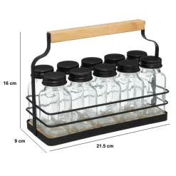 Ygo Kruidenrek BLACKWOOD 10Potjes Metaal/Hout| Keukenaccessoires|Kookaccessoires