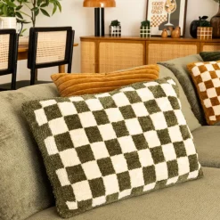 Ygo Kussen DAMDRO Dambordmotief Groen| Sierkussens & Plaids