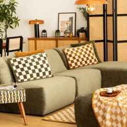 Ygo Kussen DAMDRO Dambordmotief Groen| Sierkussens & Plaids