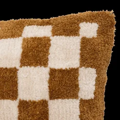 Ygo Kussen DAMDRO Dambordmotief Oker| Sierkussens & Plaids