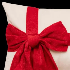 Ygo Kussen GIFTY Beige met Strik Rood| Kerst