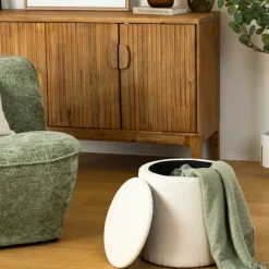 Ygo Opbergpouf BOUILLON Rond Beige| Opbergboxen|Decoratieve Opbergers