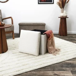 Ygo Opbergpouf COLLETE Vk Rib Wit| Opbergboxen|Decoratieve Opbergers