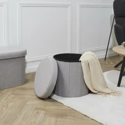 Ygo Opbergpouf DOAKA Rond Lichtgrijs| Opbergboxen|Decoratieve Opbergers