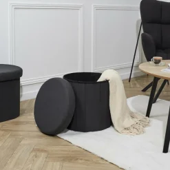 Ygo Opbergpouf DOAKA Rond Zwart| Opbergboxen|Decoratieve Opbergers