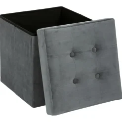 Ygo Opbergpouf LYSANDRA VK Velv. Grijs| Opbergboxen|Decoratieve Opbergers